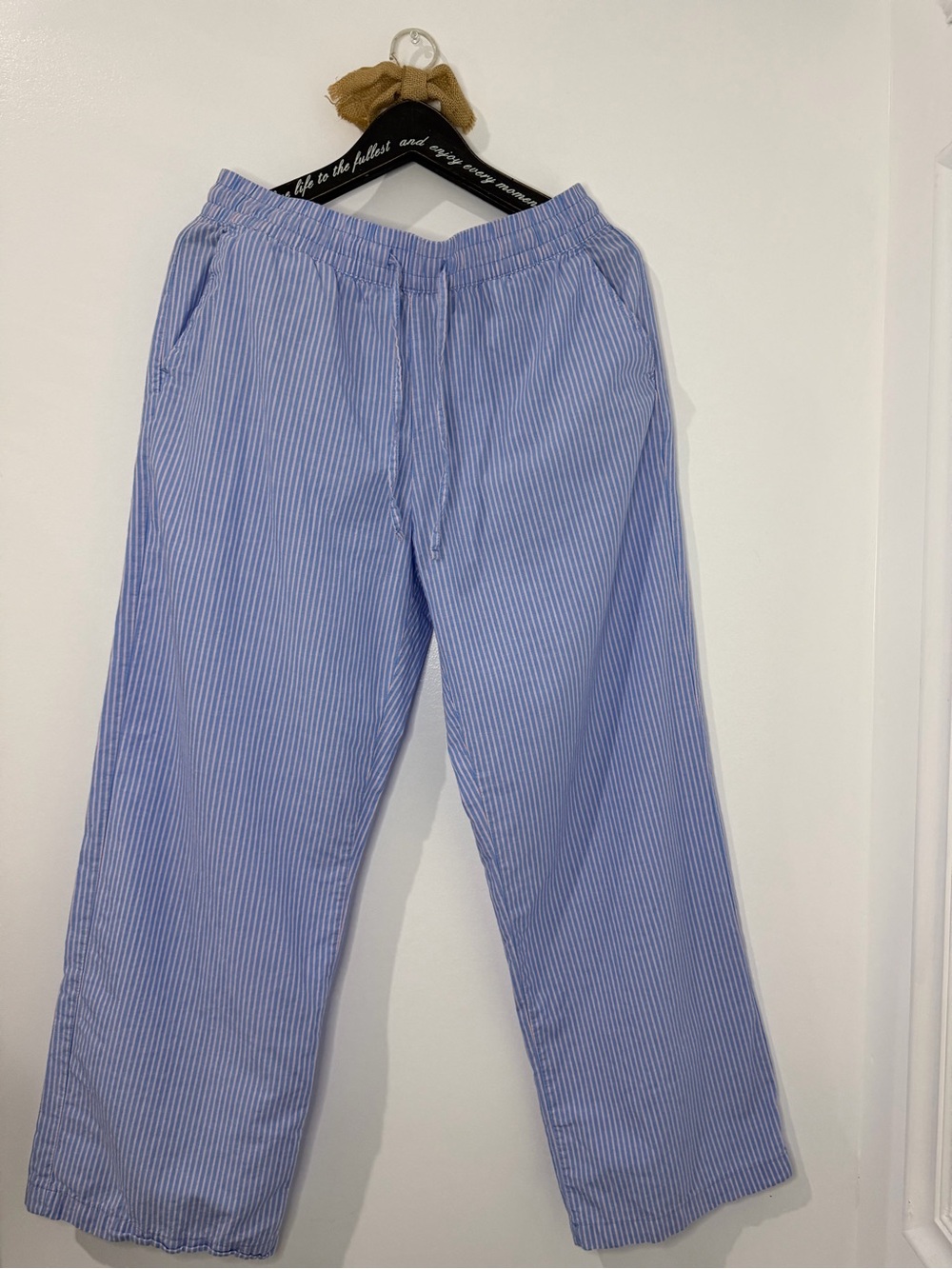 GAP Blue & White Pinstripe Drawstring Track Pants